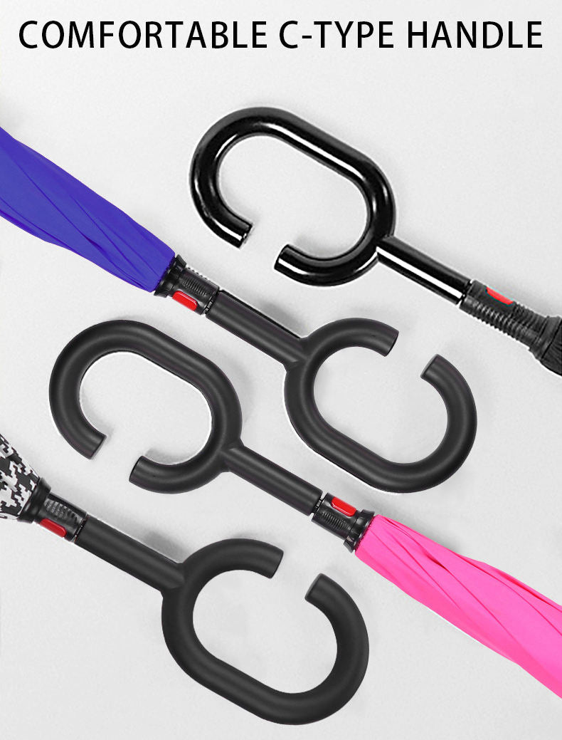 Cheap Wholesale Business Custom Double-Layer Eversion C-Shaped Handle Printing Inverted Buckle Reverse Umbrellas With Logo