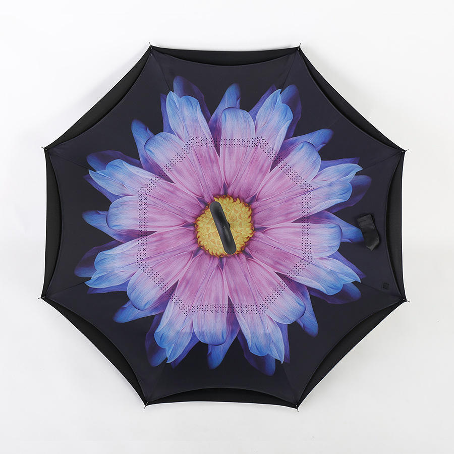 Cheap Wholesale Business Custom Double-Layer Eversion C-Shaped Handle Printing Inverted Buckle Reverse Umbrellas With Logo