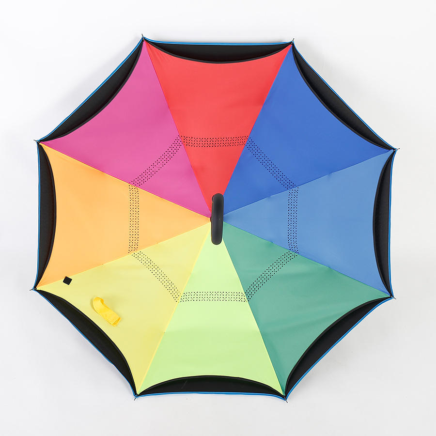 Cheap Wholesale Business Custom Double-Layer Eversion C-Shaped Handle Printing Inverted Buckle Reverse Umbrellas With Logo
