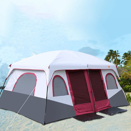 Large 2-Room Camping Tent for 8-12 People Weatherproof Double Layer Design with Sun Protection & Living Space